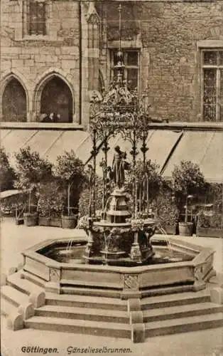 Ak Göttingen in Niedersachsen, Blick auf den Gänselieselbrunnen vorm Rathaus