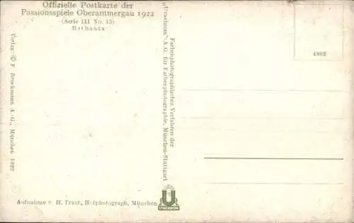 Ak Oberammergau in Oberbayern, Passionsspiele 1922, Bethania, Serie III No. 18