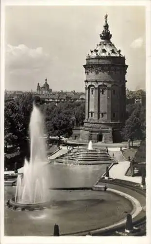 Ak Mannheim in Baden, Wasserturm, Friedrichsplatz, Springbrunnen