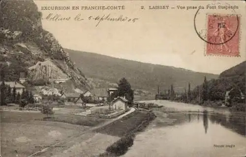 Ak Laissey Doubs, Vue prise du Pont Suspendu