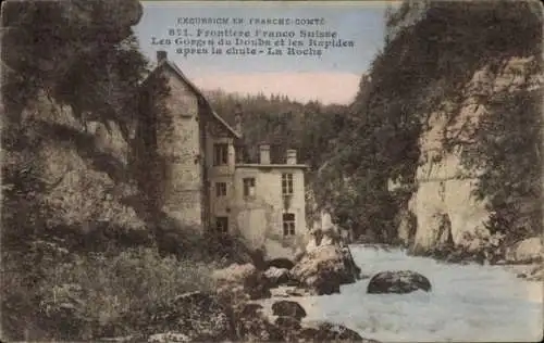 Ak Frontiere Franco Suisse, Les Gorges du Doubs, les Rapides apres la chute, La Roche