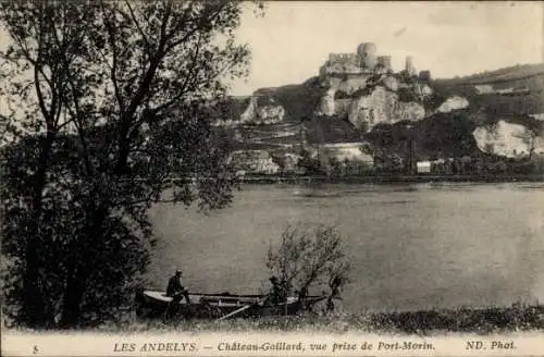 Ak Les Andelys Eure, Chateau Gaillard, vue prise du Port Morin