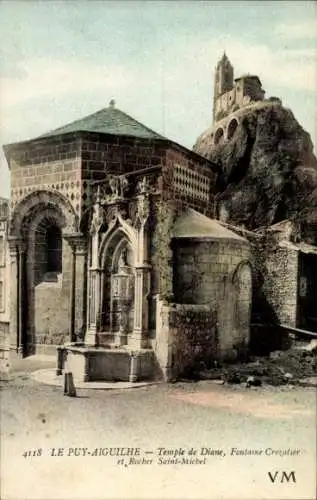 Ak Le Puy-Aiguilhe Haute-Loire, Temple de Diane, Fontaine Crozalier, Rocher Saint-Michel