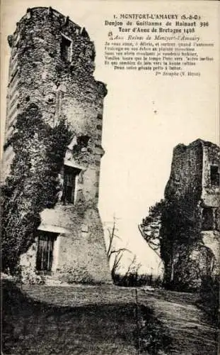 Ak Montfort l'Amaury Yvelines, Donjon de Guillaume de Hainault, Tour d'Anne de Bretagne, Ruine