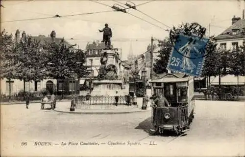 Ak Rouen Seine Maritime, Place Cauchoise, Straßenbahn