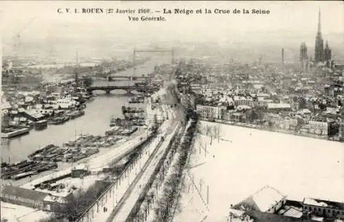 Ak Rouen Seine Maritime, Winterpanorama, Hochwasser 27. Januar 1910