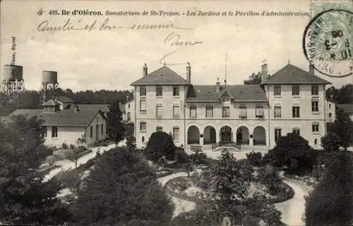 Ak Saint Trojan les Bains Ile d’Oléron Charente Maritime, Sanatorium, Gärten, Verwaltungspavillon