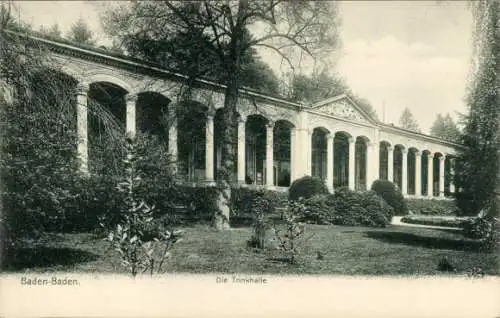 Ak Baden Baden, Trinkhalle, Außenansicht, Säulen, Garten