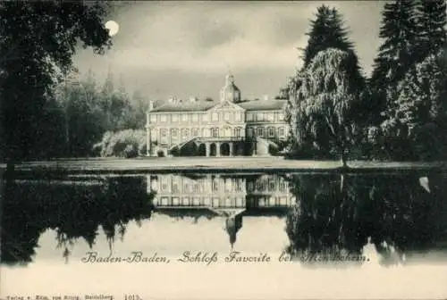 Mondschein Ak Baden Baden am Schwarzwald, Schloss Favorite