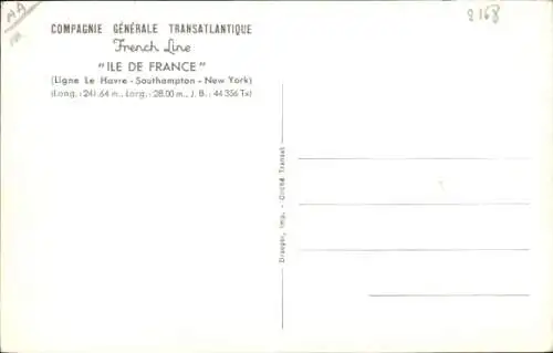 Ak Passagierschiff Ile de France, CGT