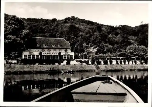 Ak Haarlass Heidelberg, Parkkaffee am Neckar, Kahn