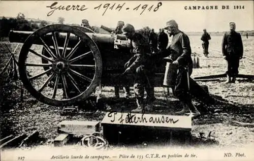 Ak Campagne de 1914, Artillerie lourde de campagne, Pièce de 155 CTR en position