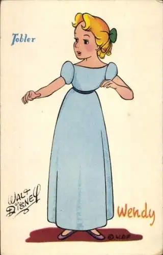 Künstler Ak Walt Disney, Wendy, Peter Pan, Reklame, Tobler Schokolade