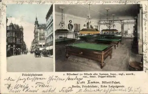 Ak Berlin Mitte, Friedrichstraße, Café Kerkau, Billard Palast, Billardtische