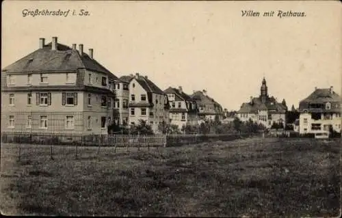 Ak Großröhrsdorf in Sachsen, Villen, Rathaus