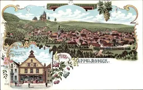 Litho Kappelrodeck im Schwarzwald, Gesamtansicht, Geschäftshaus August Roth