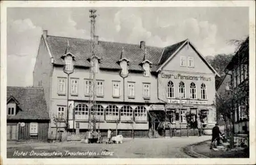 Ak Trautenstein Oberharz am Brocken, Hotel Druidenstein, Straßenpartie