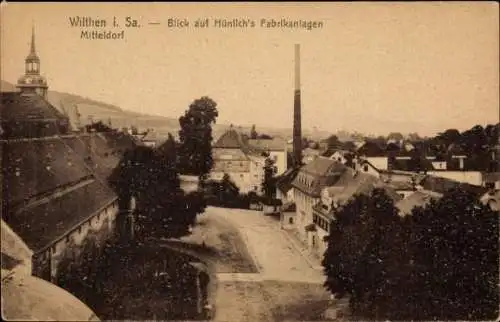 Ak Wilthen in Sachsen, Hünlichs Fabrikanlagen, Mitteldorf