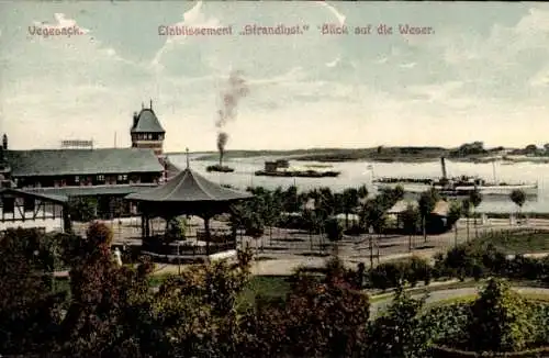 Ak Vegesack Hansestadt Bremen, Etablissement Strandlust, Blick auf die Weser