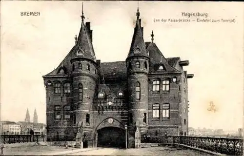 Ak Hansestadt Bremen, Hagensburg, an der Kaiserbrücke, Einfahrt zum Teerhof