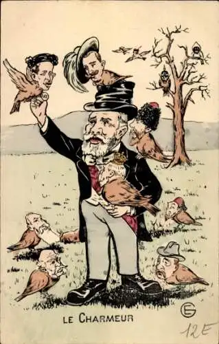 Ak Emile Loubet, Allegorie, Vögel, Alfons XIII, Viktor Emanuel III, Russland, Türkei