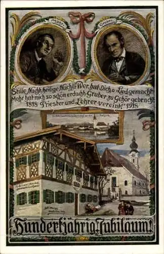 Künstler Ak Dichter Joseph Mohr, Komponist Franz Xaver Gruber, 100 Jahre Stille Nacht, heilige Nacht