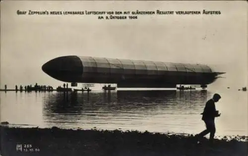 Ak Graf Zeppelin's neues lenkbares Luftschiff, vor dem Aufstieg am 9. Oktober 1906