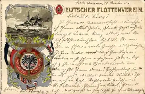 Präge Litho Deutscher Flottenverein, Fahnen, Kriegsschiff