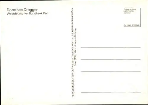 Ak Moderatorin Dorothee Dregger, Portrait, Autogramm