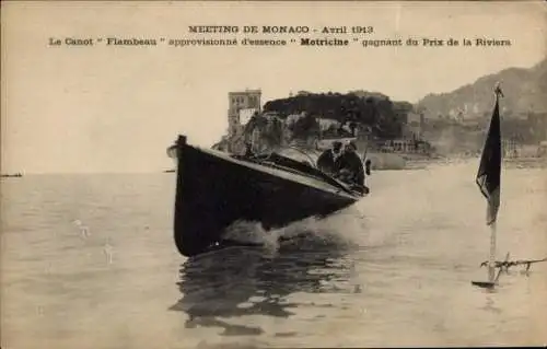 Ak Monaco, Meeting de Monaco 1913, Canot Flambeau, Prix de la Riviera