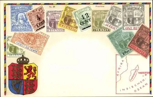 Briefmarken Wappen Ak Mauritius, Afrika, Indischer Ozean