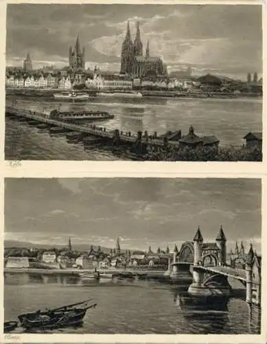 Set von 20 AK zusammenhängend Astudin Karten vom Rhein in Kupferduck 
