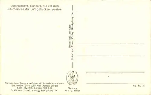 Ak Ostpreußen, Flundern, die vor dem Räuchern an der Luft getrocknet werden