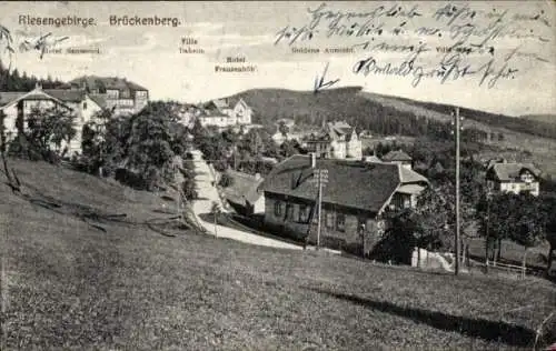 Ak Karpacz Górny Brückenberg Krummhübel Riesengebirge Schlesien, Panorama, Hotel Sanssouci