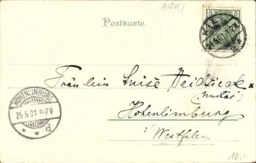 Litho Glückwunsch Pfingsten, Zwerge, Holzfäller, Säge, Eichhörnchen