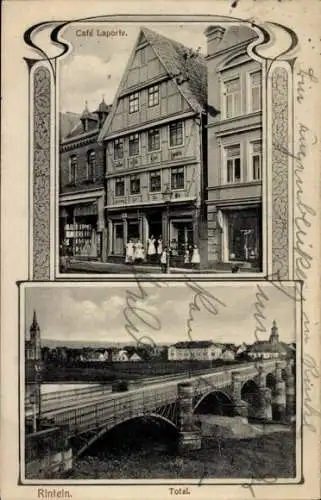 Ak Rinteln an der Weser, Café Laporte, Gesamtansicht, Brücke