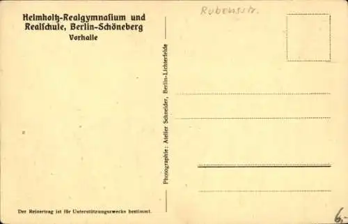 Ak Berlin Schöneberg, Helmholtz-Realgymnasium, Realschule, Vorhalle