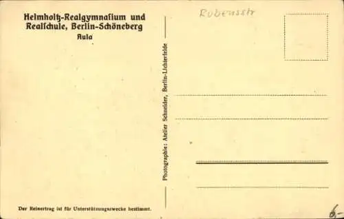 Ak Berlin Schöneberg, Helmholtz-Realgymnasium, Realschule, Aula