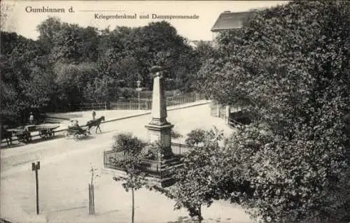 Ak Gussew Gumbinnen Ostpreußen, Kriegerdenkmal, Dammpromenade