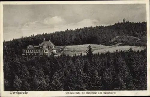 Ak Wernigerode am Harz, Armeleuteberg mit Berghotel und Kaiserturm