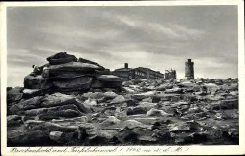 Ak Brocken im Harz, Brockenturm, Brockenhotel