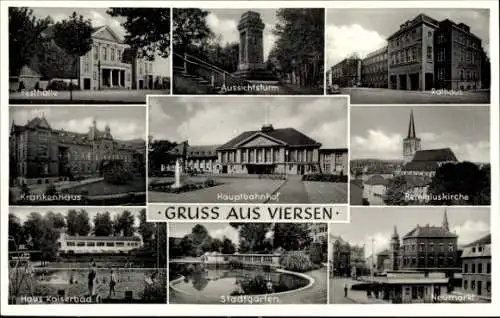 Ak Viersen in Nordrhein Westfalen, Bahnhof, Rathaus, Aussichtsturm, Krankenhaus, Stadtgarten