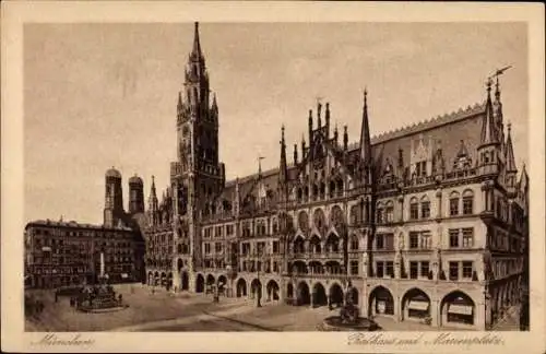 Ak München Bayern, Rathaus, Marienplatz