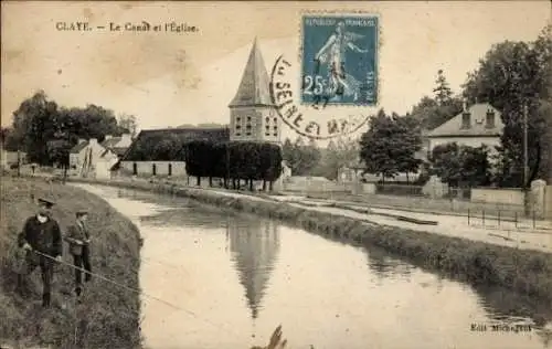 Ak Claye Seine et Marne, Kanal, Kirche