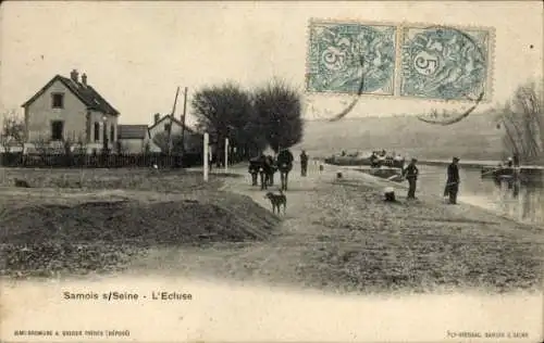 Ak Samois auf Seine Seine et Marne, Schleuse