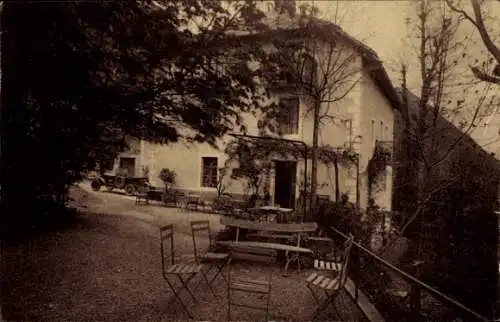 Ak Bourdeau Savoie, Ufer des Lac du Bourget, Terrasse des Restaurants A. Novel