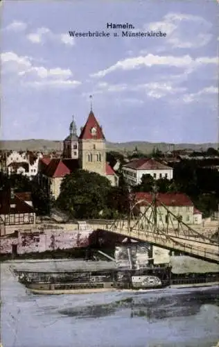 Ak Hameln an der Weser Niedersachsen, Weserbrücke, Münsterkirche