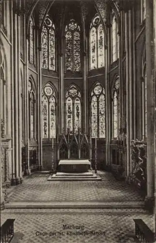 Ak Marburg an der Lahn, Chor der St. Elisabeth-Kirche, Innenansicht