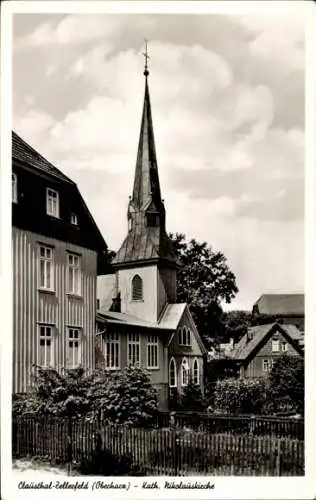 Ak Clausthal Zellerfeld im Oberharz, katholische Nikolauskirche