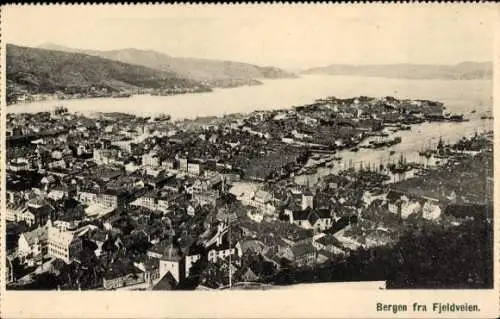 Ak Bergen Norwegen, Blick vom Fjeldveien auf die Stadt